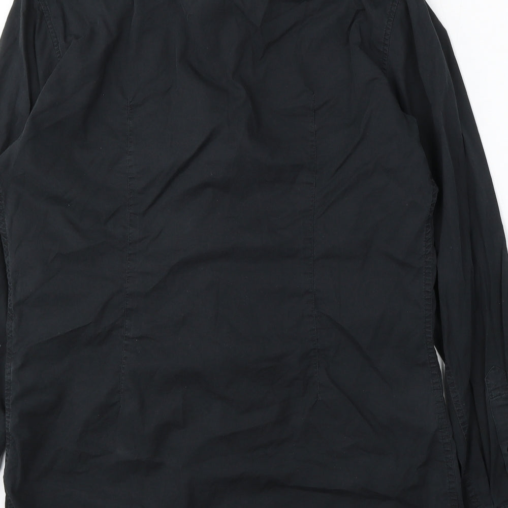 Mexx Mens Black Polyester Button-Up Size S Collared Button