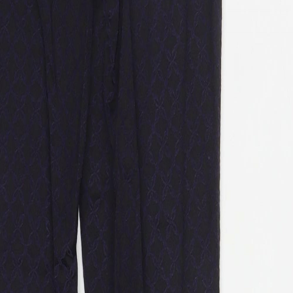 H&M Womens Black Geometric Cotton Trousers Size 8 L32 in Regular Zip