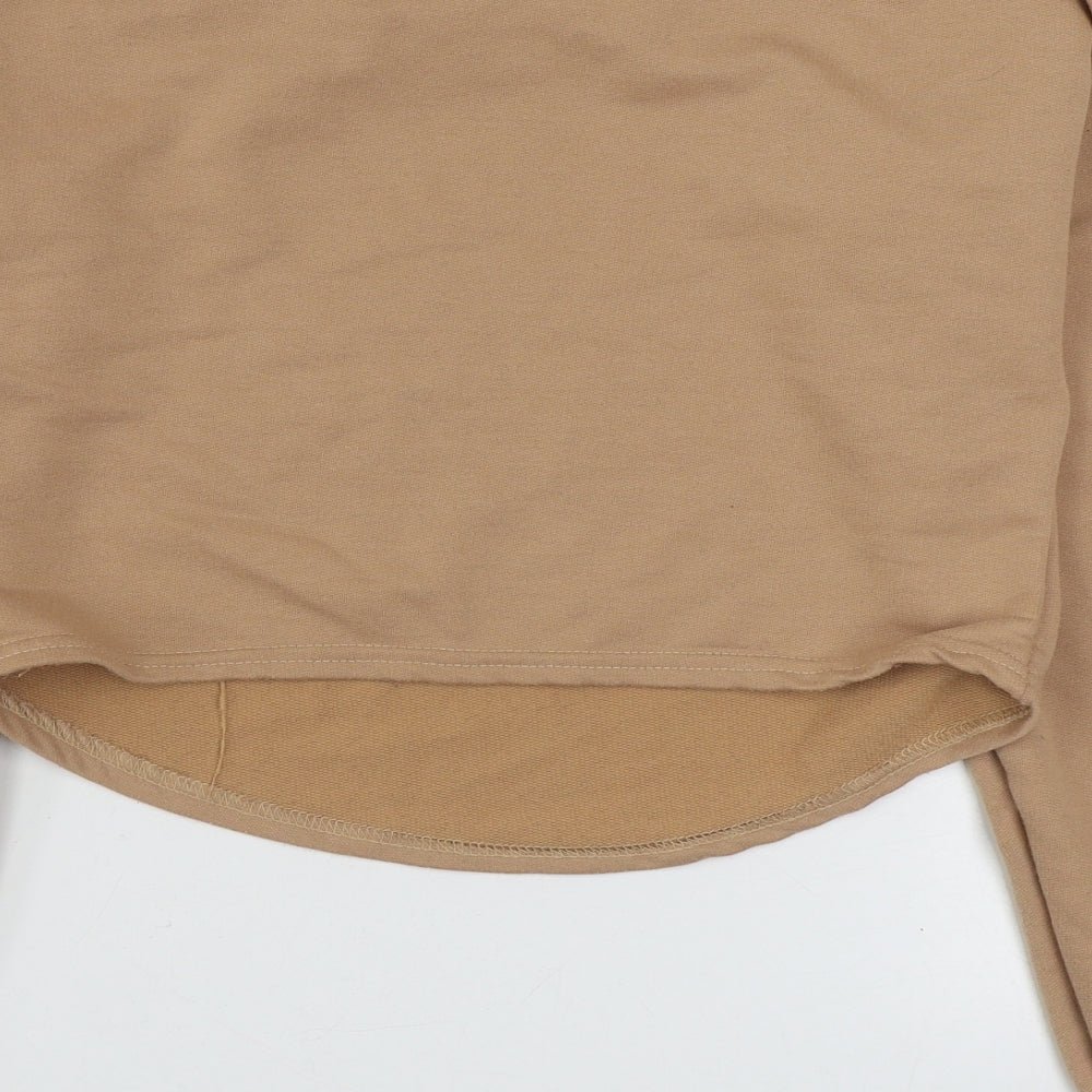 Boohoo Womens Beige Cotton Pullover Sweatshirt Size S Pullover - Cropped