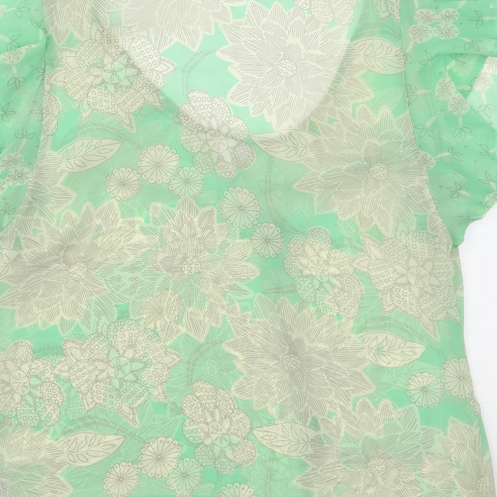 Marks & Spencer Womens Green Floral Polyester Basic Blouse Size 14 Round Neck