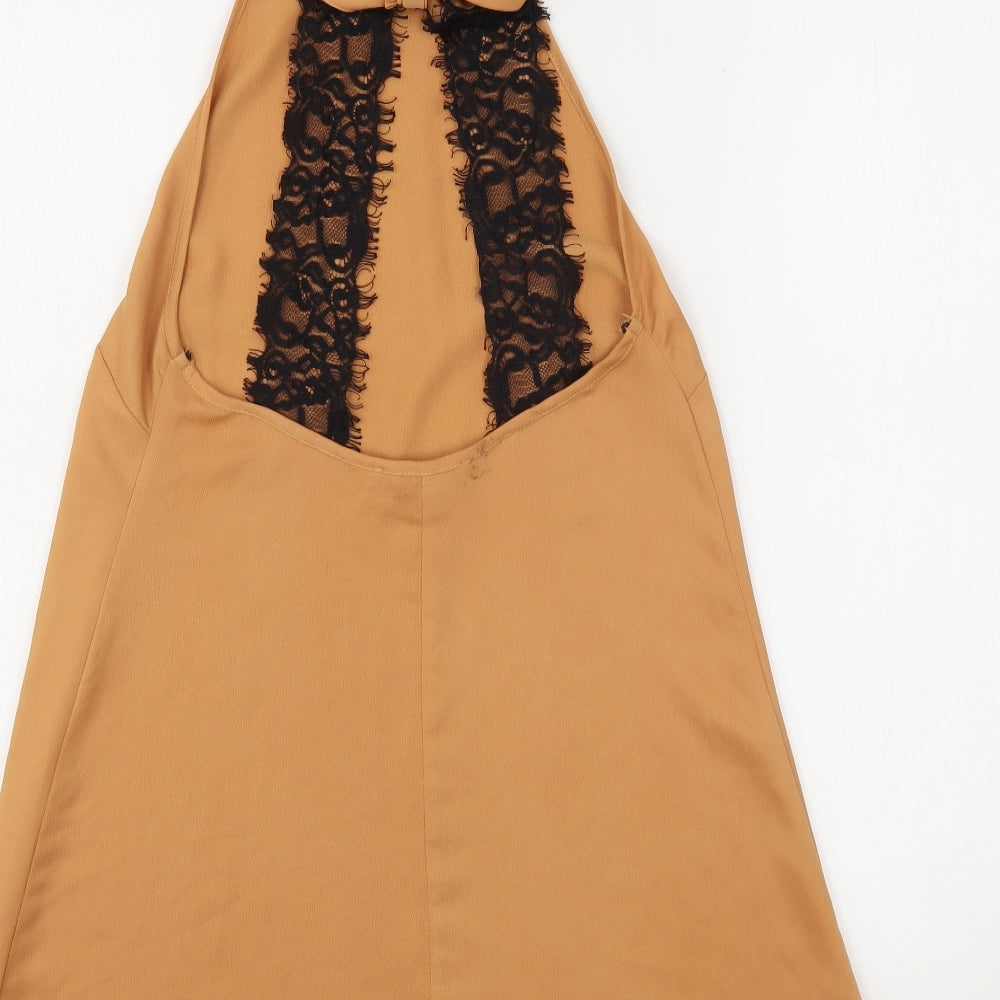 Missguided Womens Beige Polyester Basic Blouse Size 8 Round Neck