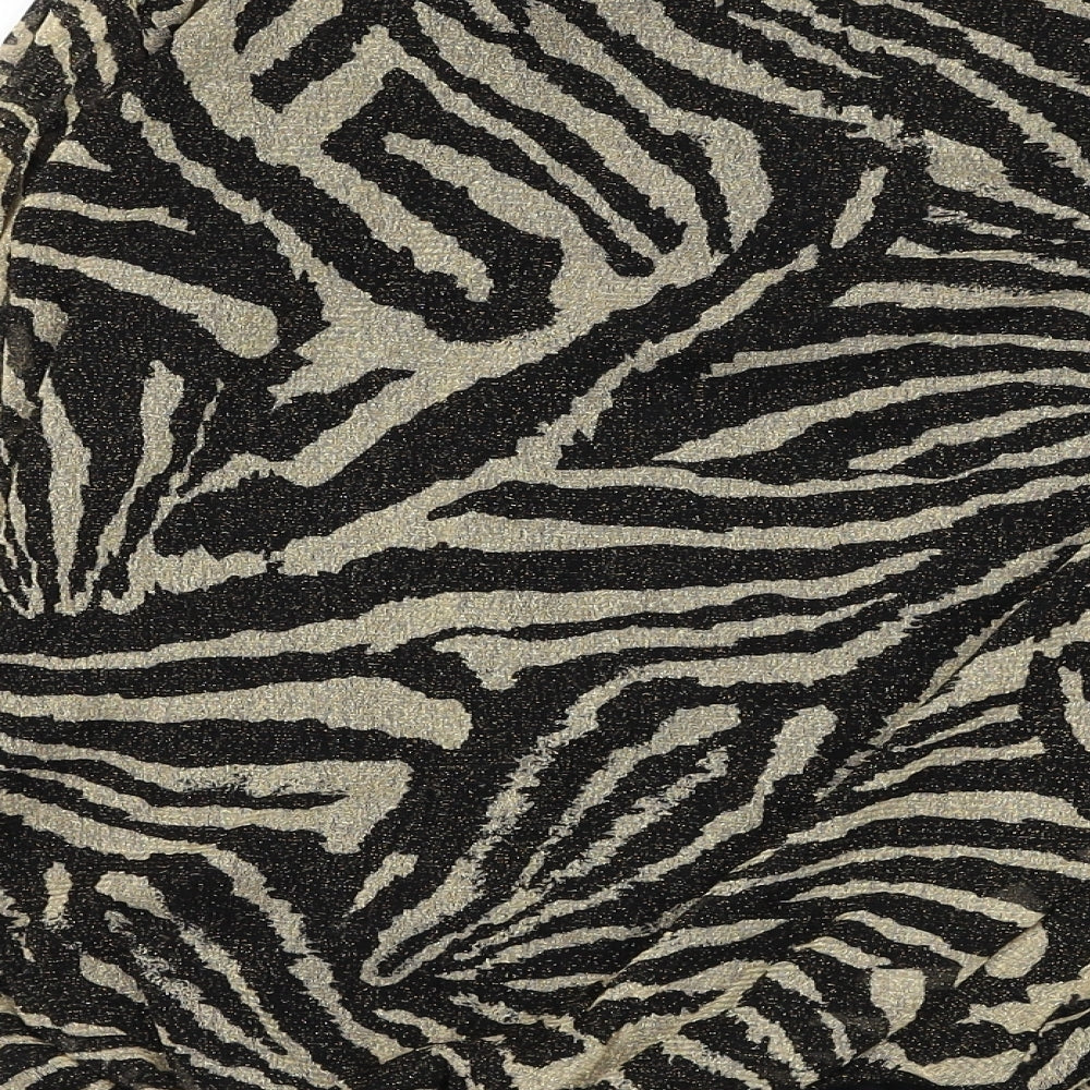 Wallis Womens Black Animal Print Nylon Basic Blouse Size S Round Neck
