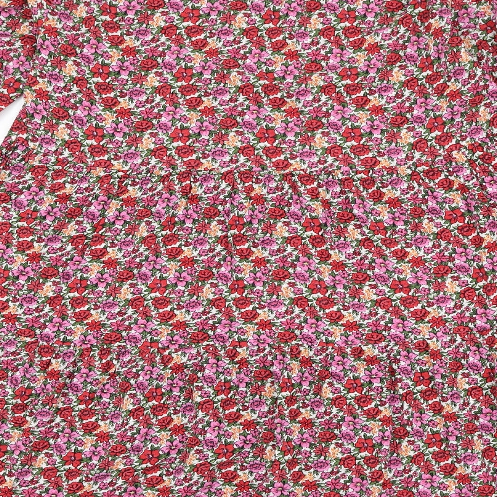 Primark Womens Red Floral Viscose Trapeze & Swing Size 8 Round Neck Pullover