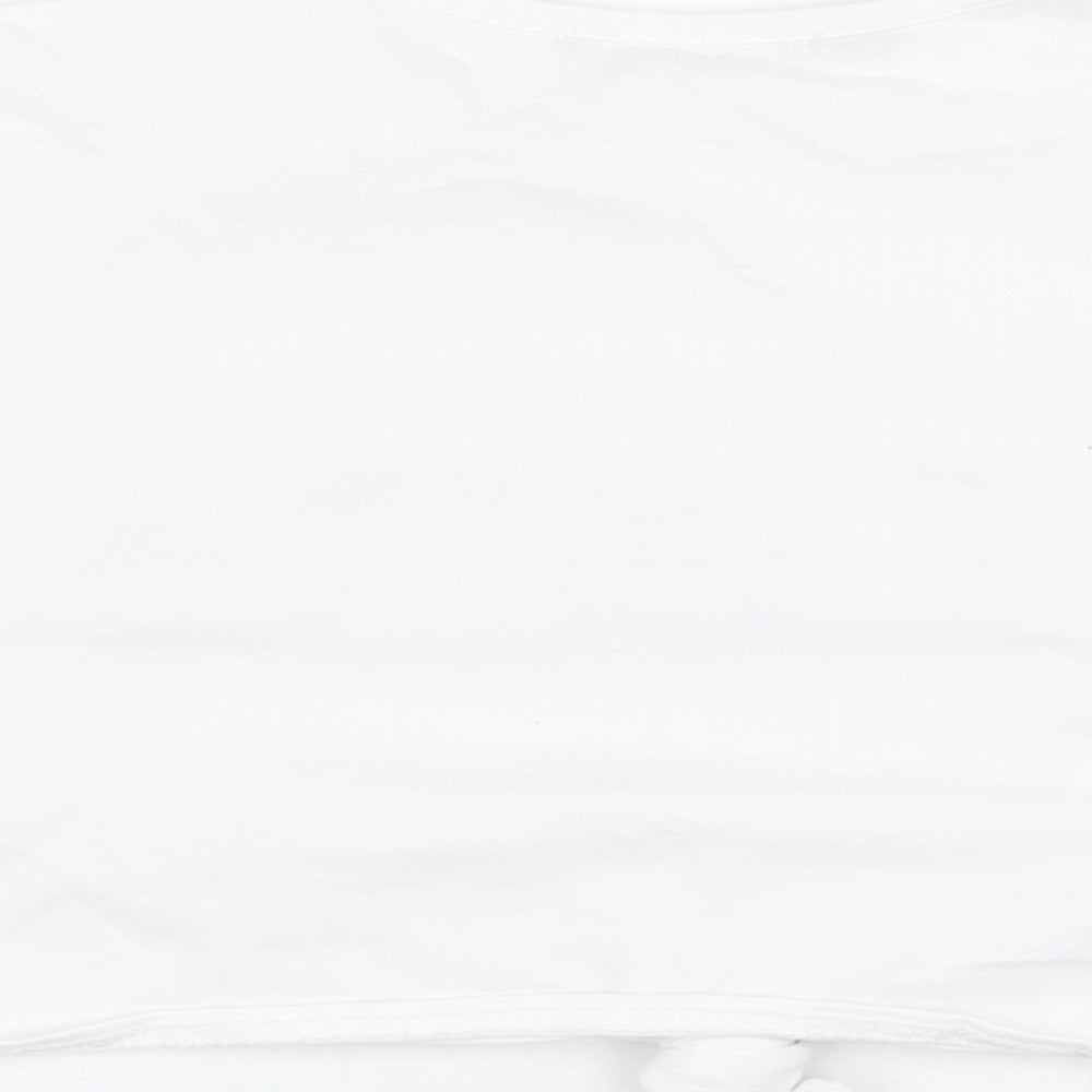 Bu Bu Womens White Cotton Cropped T-Shirt Size S Round Neck - Butterfly