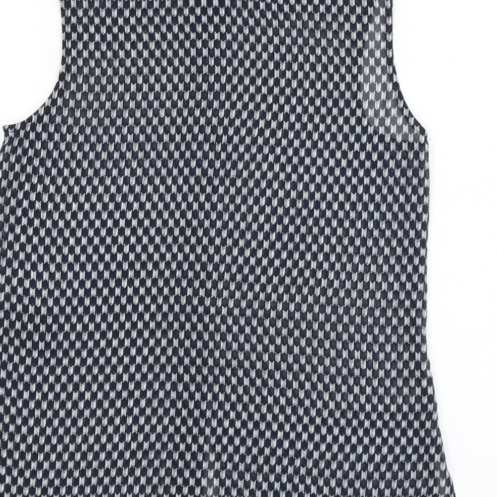 H&M Womens Blue Geometric Polyester Basic Blouse Size 4 Collared
