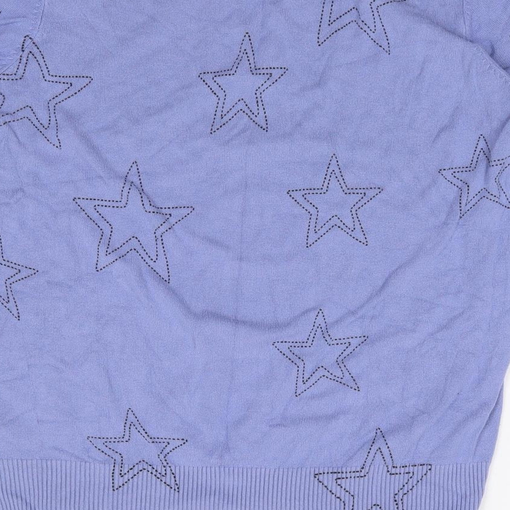 Papaya Womens Blue Roll Neck Geometric Viscose Pullover Jumper Size 14 - Star