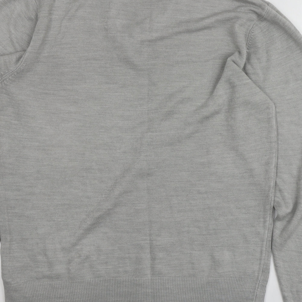 Greenwoods Mens Grey V-Neck Acrylic Pullover Jumper Size M