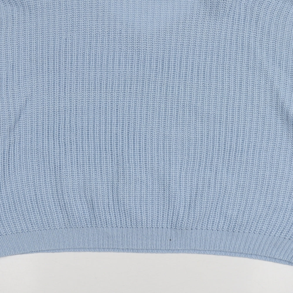 FS Collection Womens Blue V-Neck Acrylic Pullover Jumper One Size