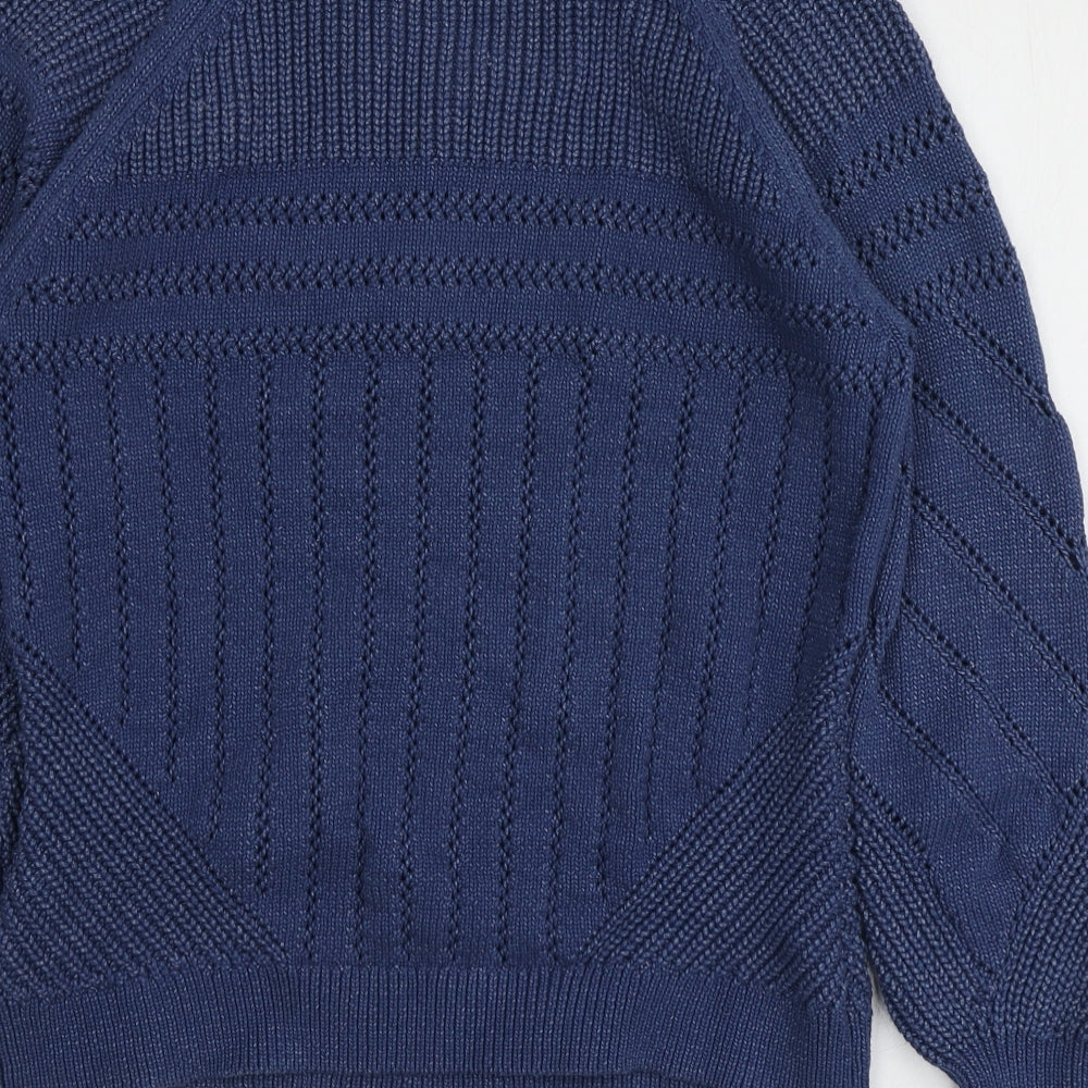 Marks & Spencer Womens Blue V-Neck Cotton Pullover Jumper Size S