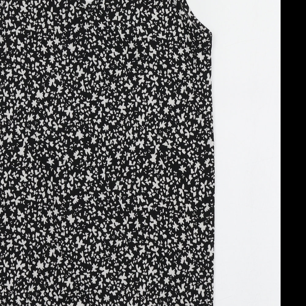 Dunnes Stores Womens Black Geometric Polyester Basic T-Shirt Size S V-Neck