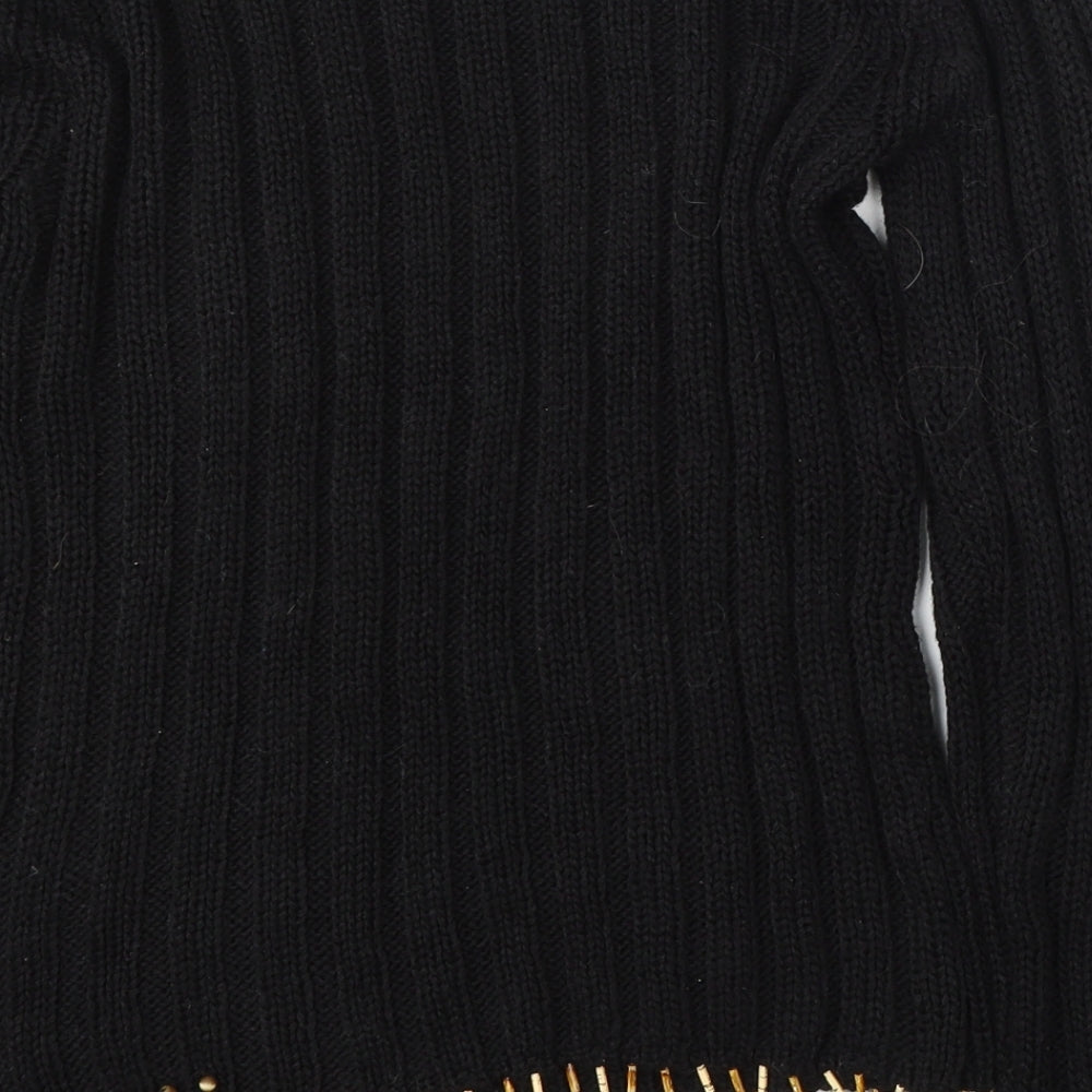 Elegant Womens Black Round Neck Cotton Pullover Jumper Size M