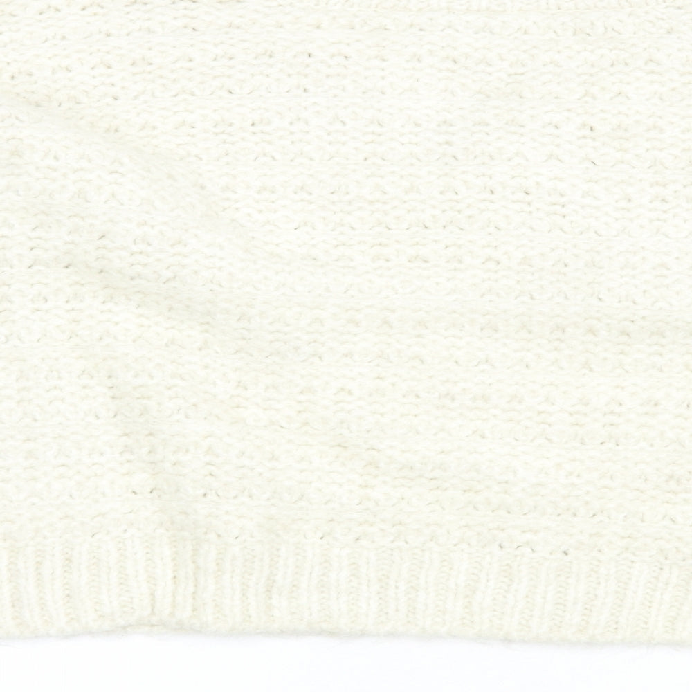 Topshop Womens Ivory V-Neck Acrylic Pullover Jumper Size L