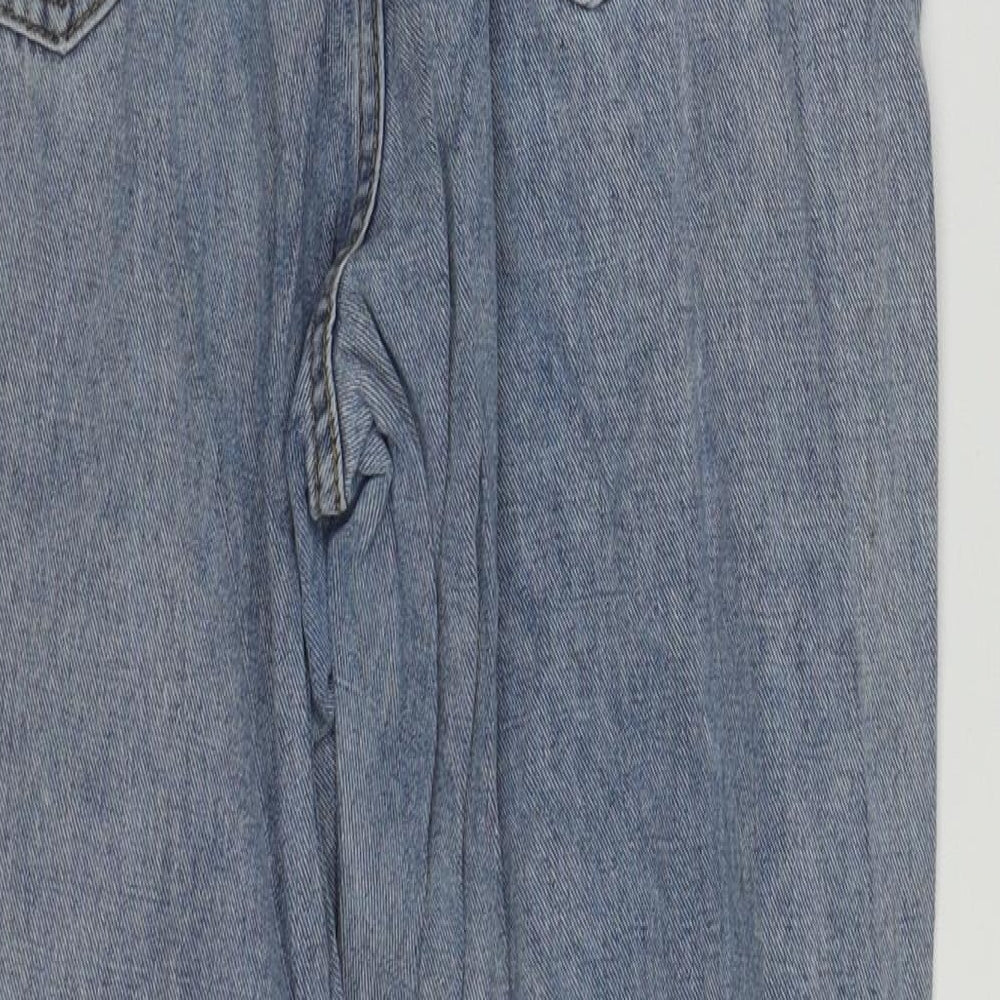 PRETTYLITTLETHING Womens Blue Cotton Straight Jeans Size 12 L29 in Regular Zip