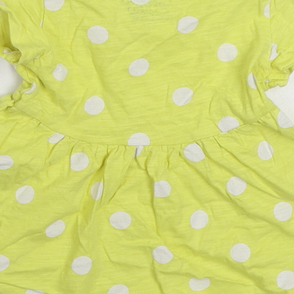 NEXT Girls Yellow Polka Dot 100% Cotton Skater Dress Size 3-6 Months Round Neck Pullover