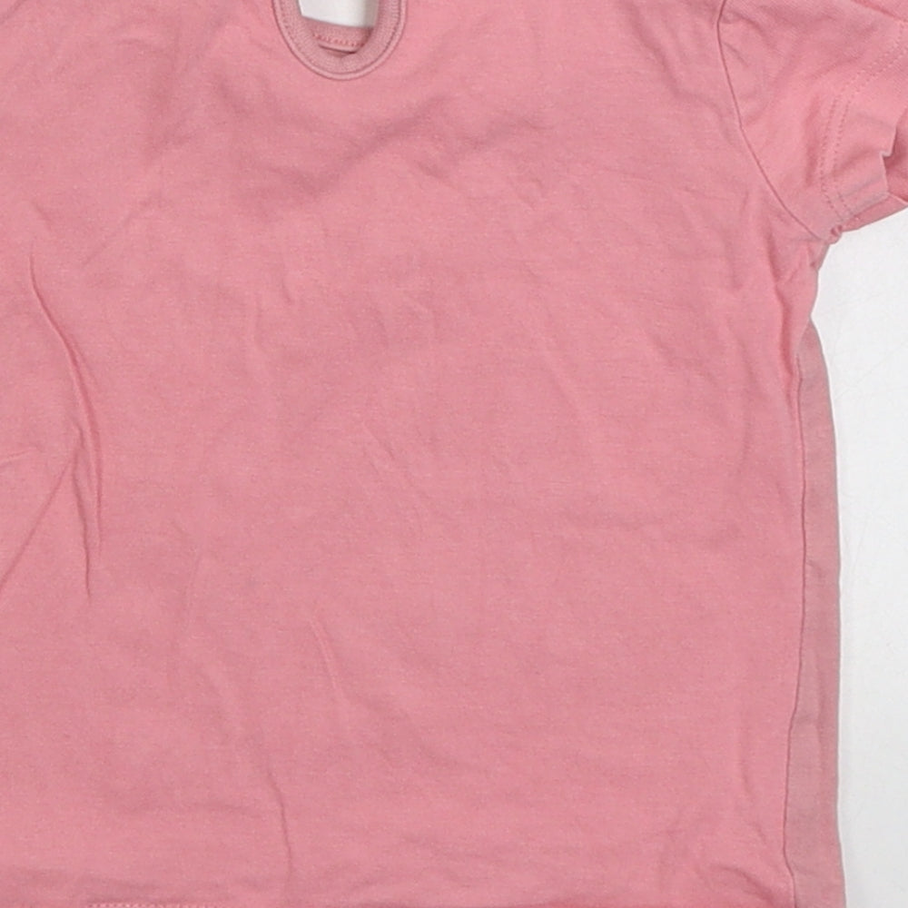 F&F Girls Pink 100% Cotton Basic T-Shirt Size 6-9 Months Round Neck Button