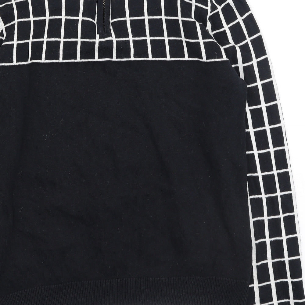 VERO MODA Womens Black Round Neck Check Cotton Pullover Jumper Size M