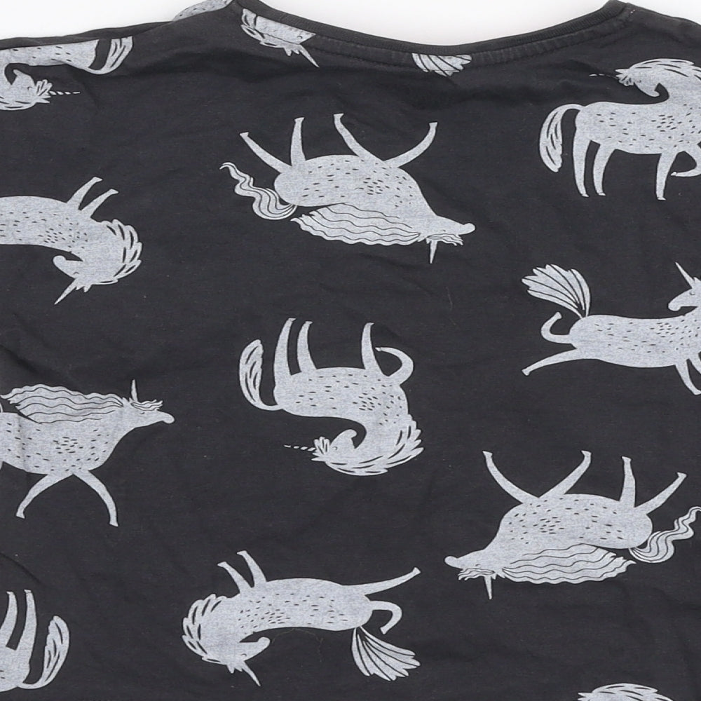 Matalan Girls Grey 100% Cotton Jersey T-Shirt Size 4 Years Round Neck Pullover - Unicorn