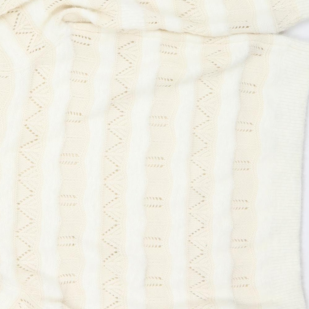 Matalan Womens White Crew Neck Striped Acrylic Pullover Jumper Size M