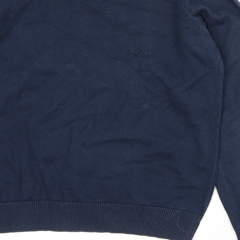 Marks & Spencer Boys Blue V-Neck Cotton Pullover Jumper Size 10-11 Years Pullover
