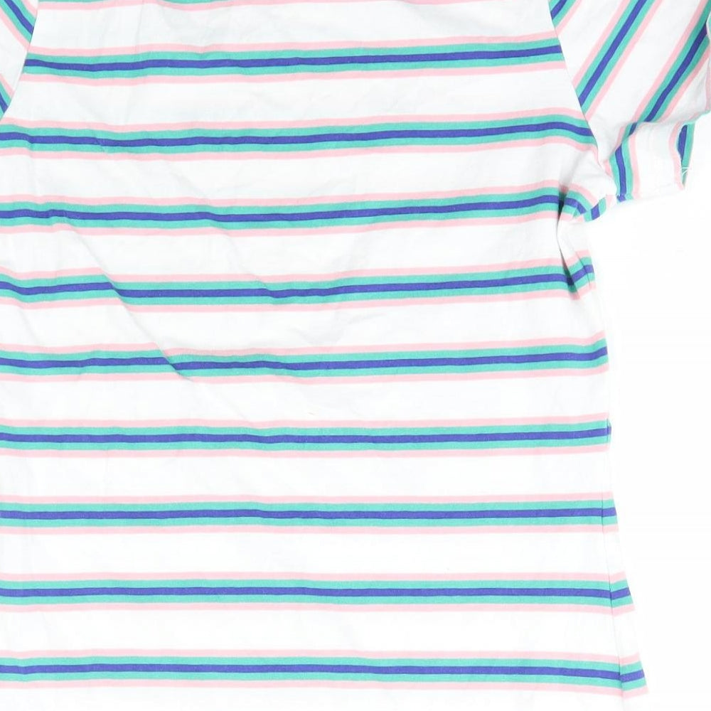 Dunnes Stores Womens Multicoloured Striped Cotton Basic T-Shirt Size S Crew Neck