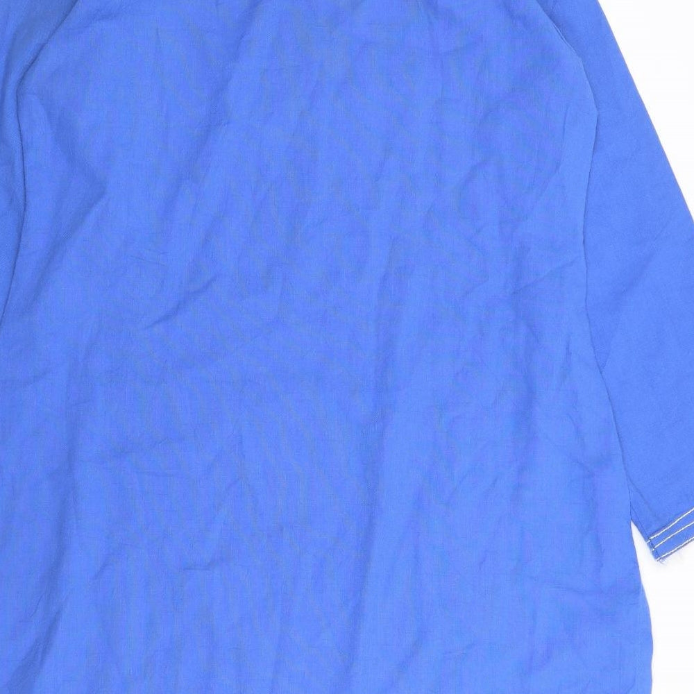 Much More Womens Blue Geometric Polyester Tunic Blouse Size 6 Round Neck