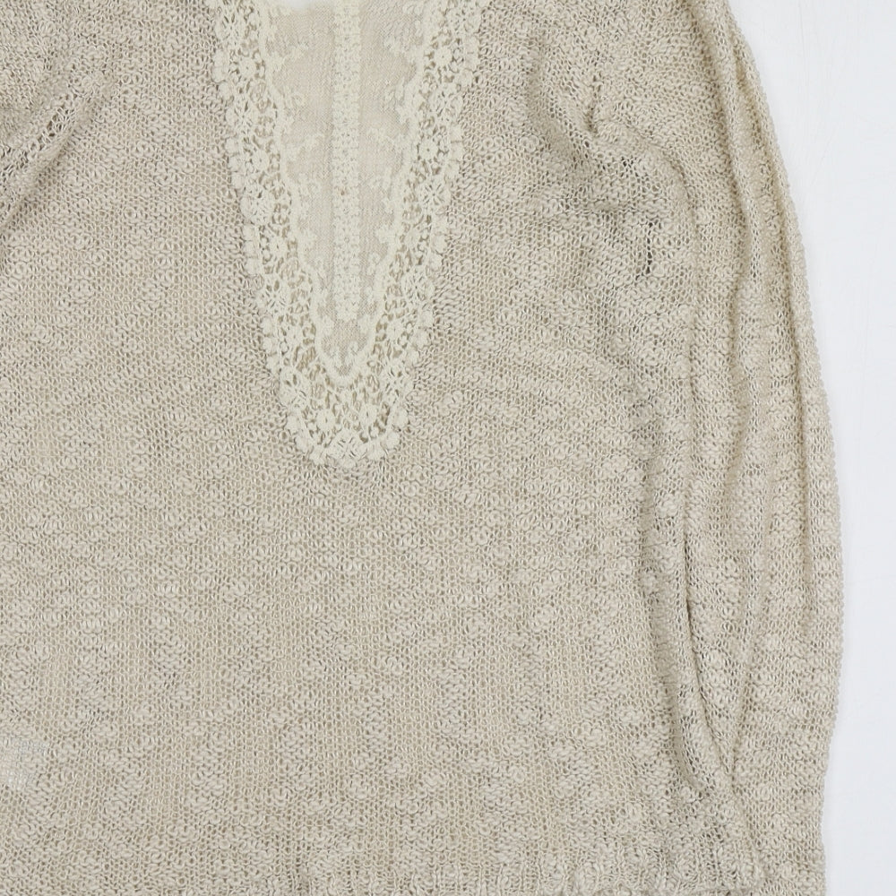 QED London Womens Ivory Round Neck Acrylic Pullover Jumper Size L
