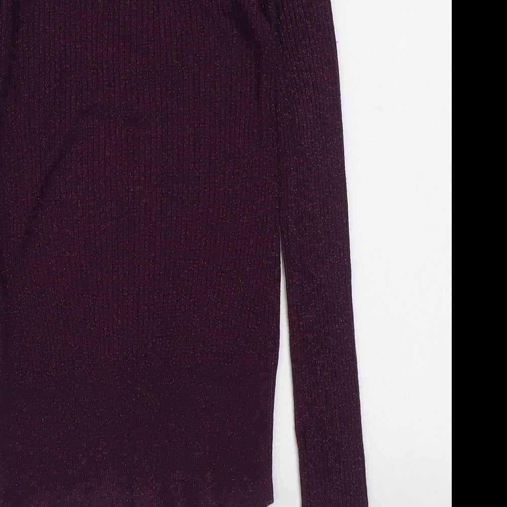 H&M Womens Purple V-Neck Viscose Pullover Jumper Size XS