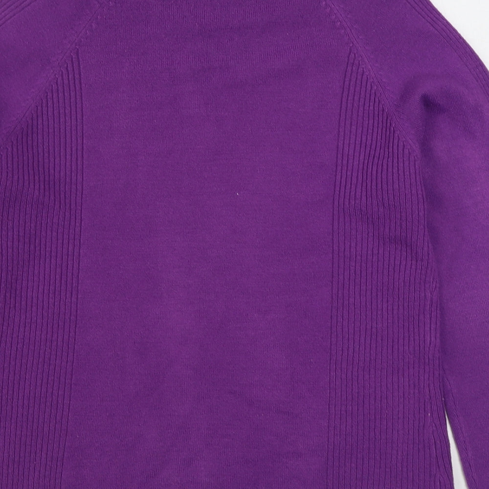 Text Womens Purple Round Neck Acrylic Pullover Jumper Size M