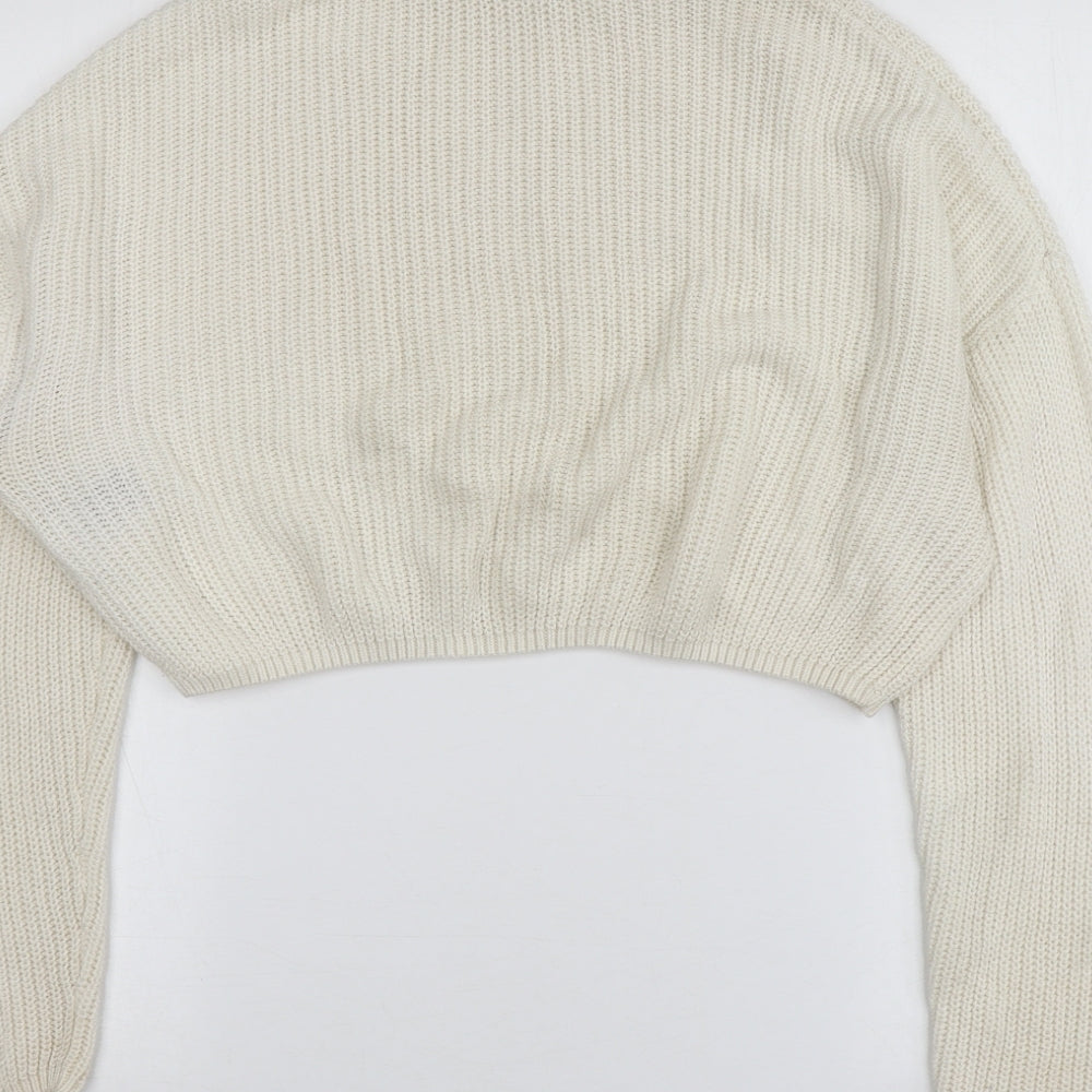 H&M Womens Ivory Round Neck Acrylic Pullover Jumper Size M