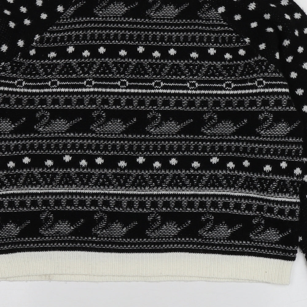 Cooperative Womens Black Round Neck Geometric Acrylic Pullover Jumper Size M