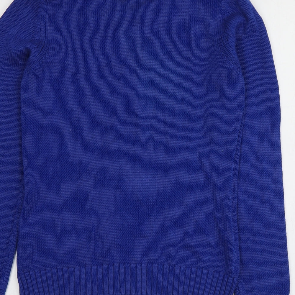 Cecilia Classics Womens Blue Round Neck Wool Full Zip Jumper Size S