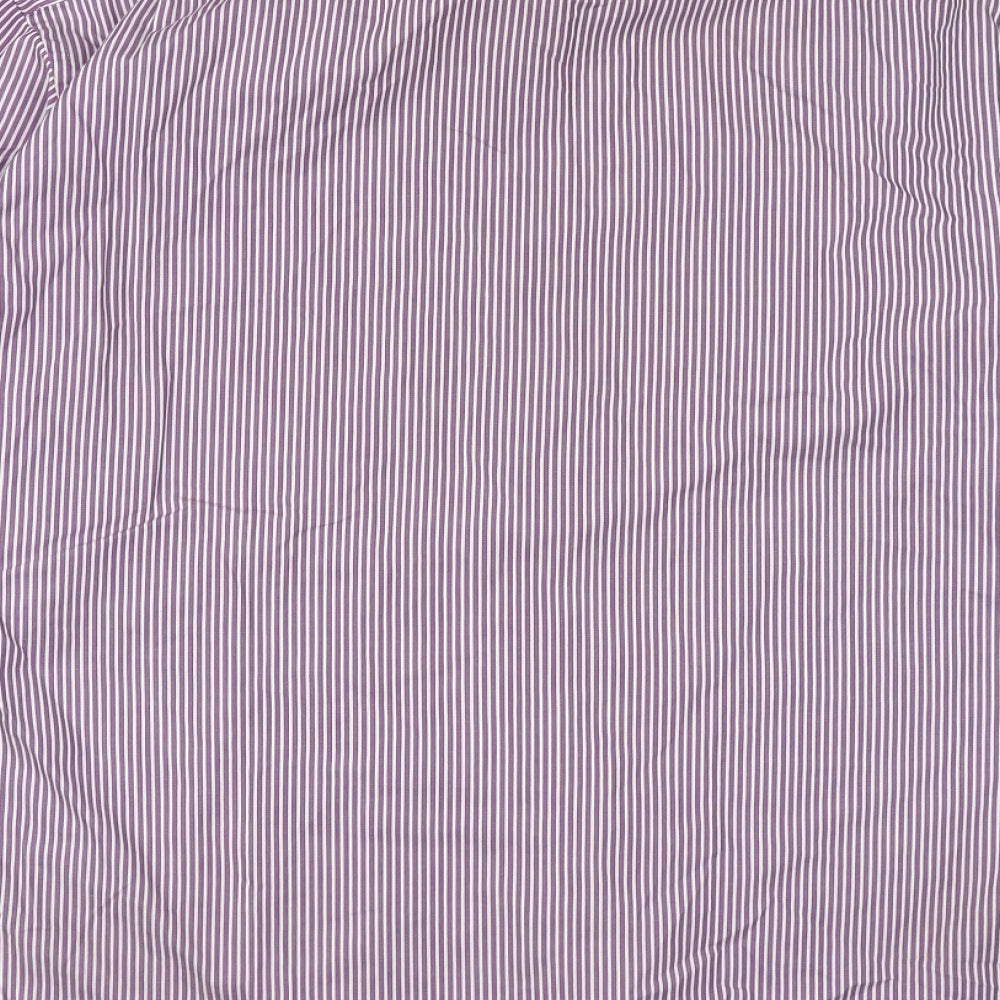 Eterna Mens Purple Striped Cotton Button-Up Size XL Collared Button