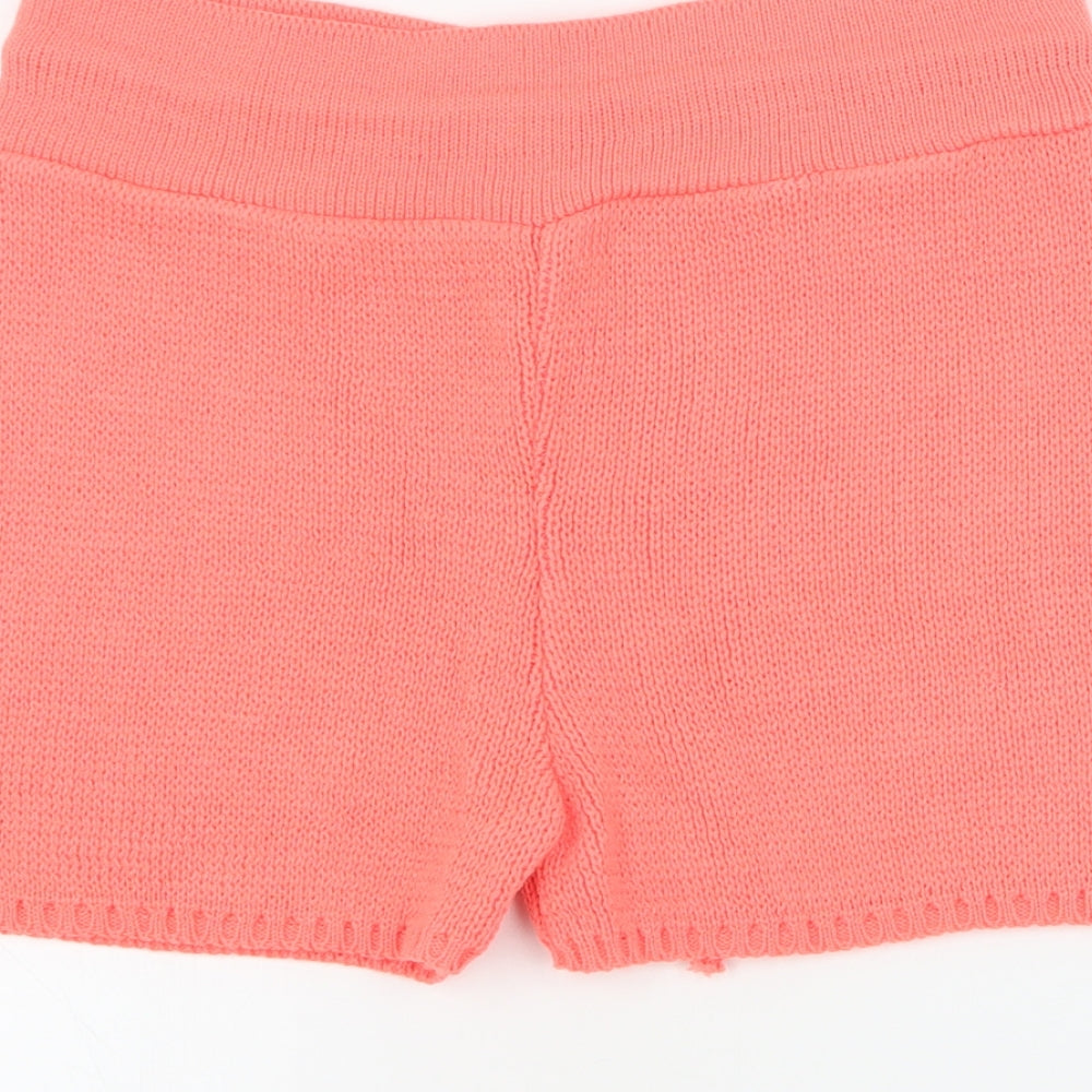 SHEIN Womens Orange Acrylic Paperbag Shorts Size M Regular Drawstring
