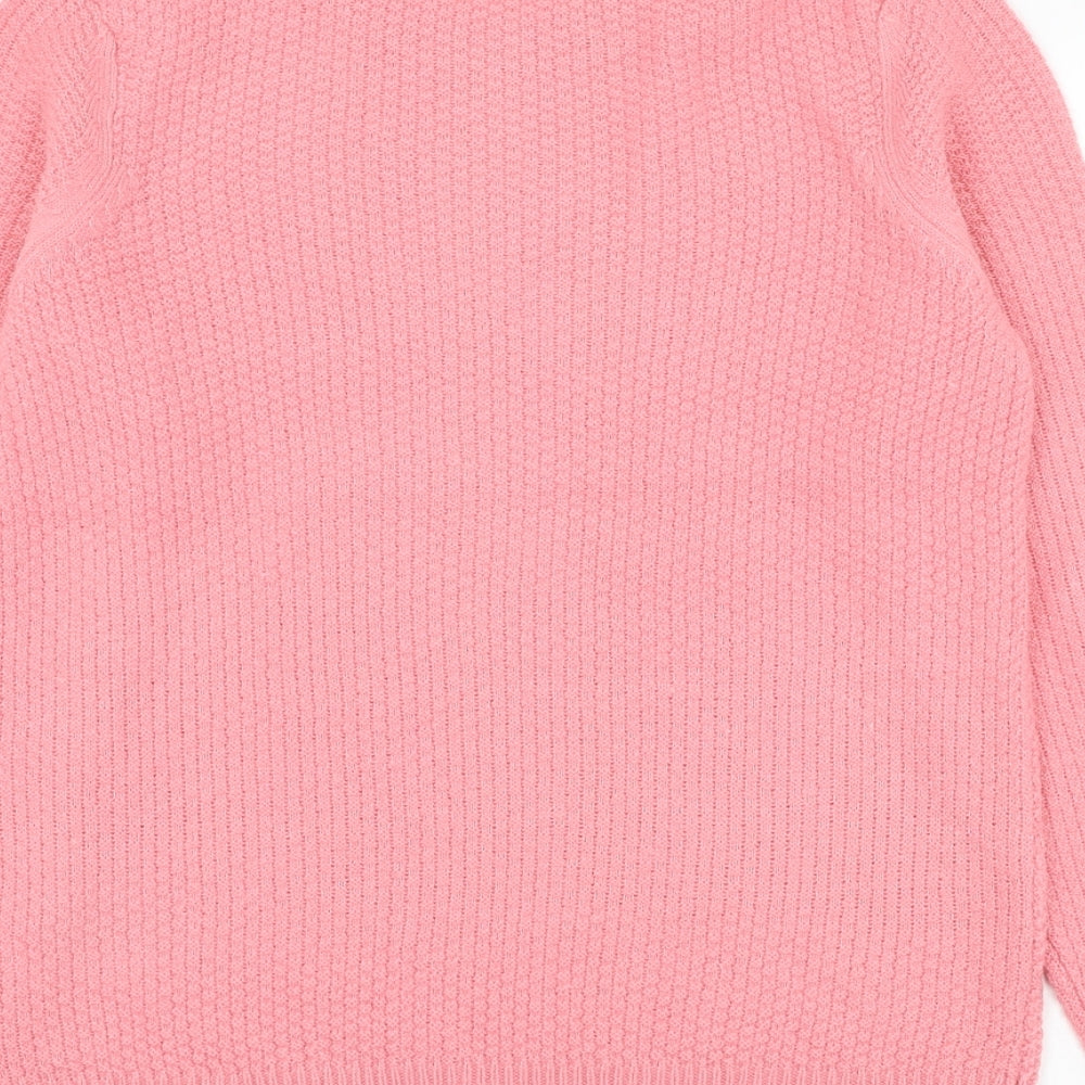 Amara Reya Womens Pink Round Neck Acrylic Pullover Jumper Size S