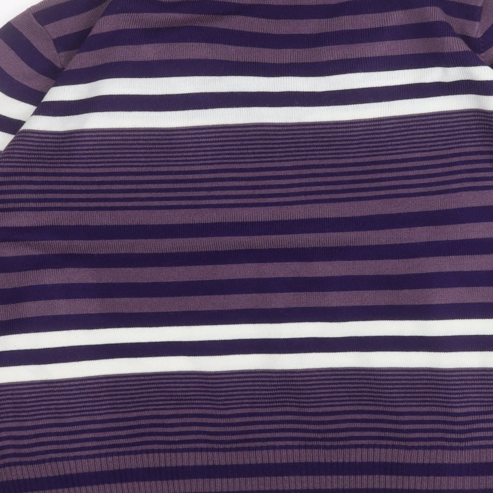 Pure and Natural Womens Purple V-Neck Striped Acrylic Pullover Jumper Size 18