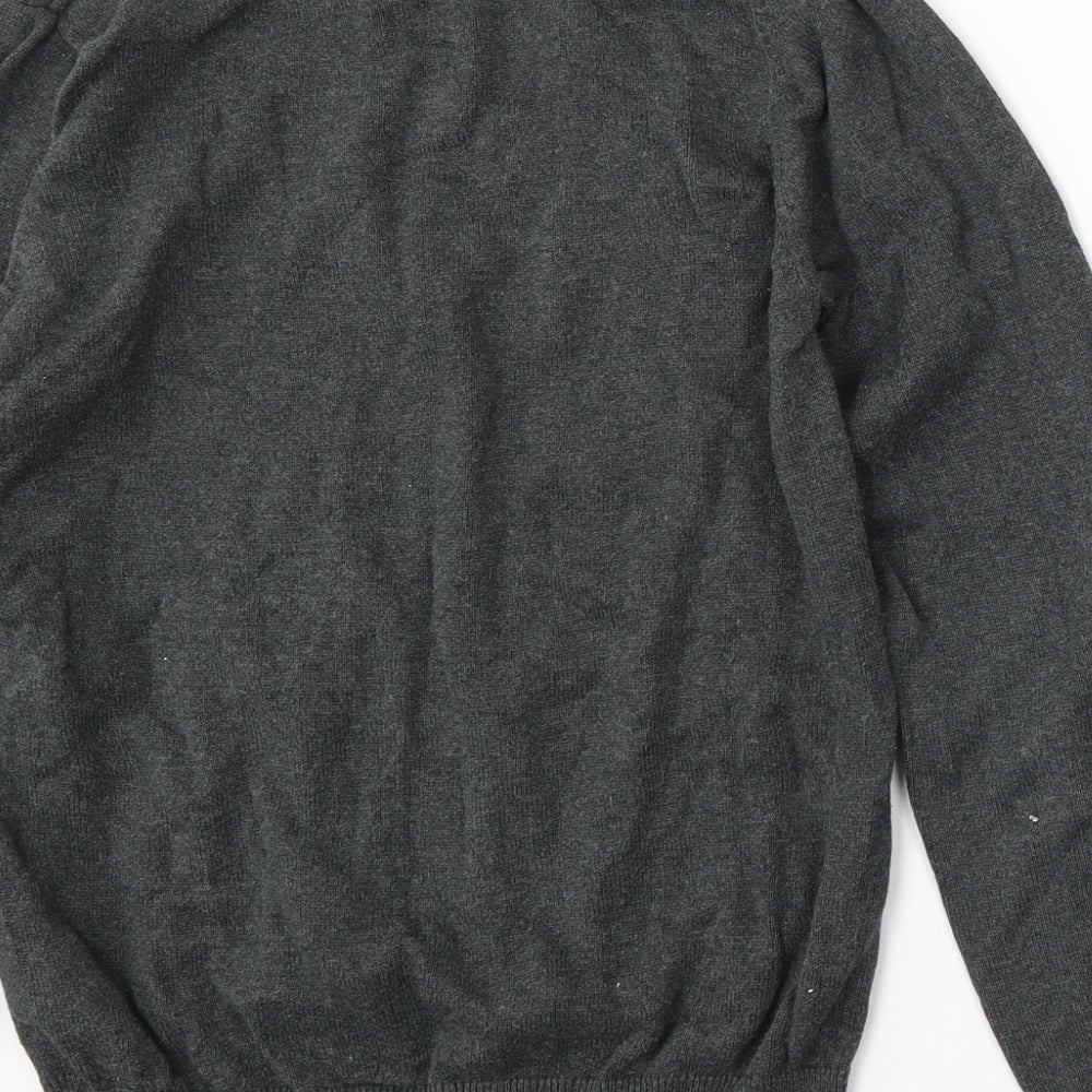 Marks and Spencer Womens Grey V-Neck Cotton Pullover Jumper Size S