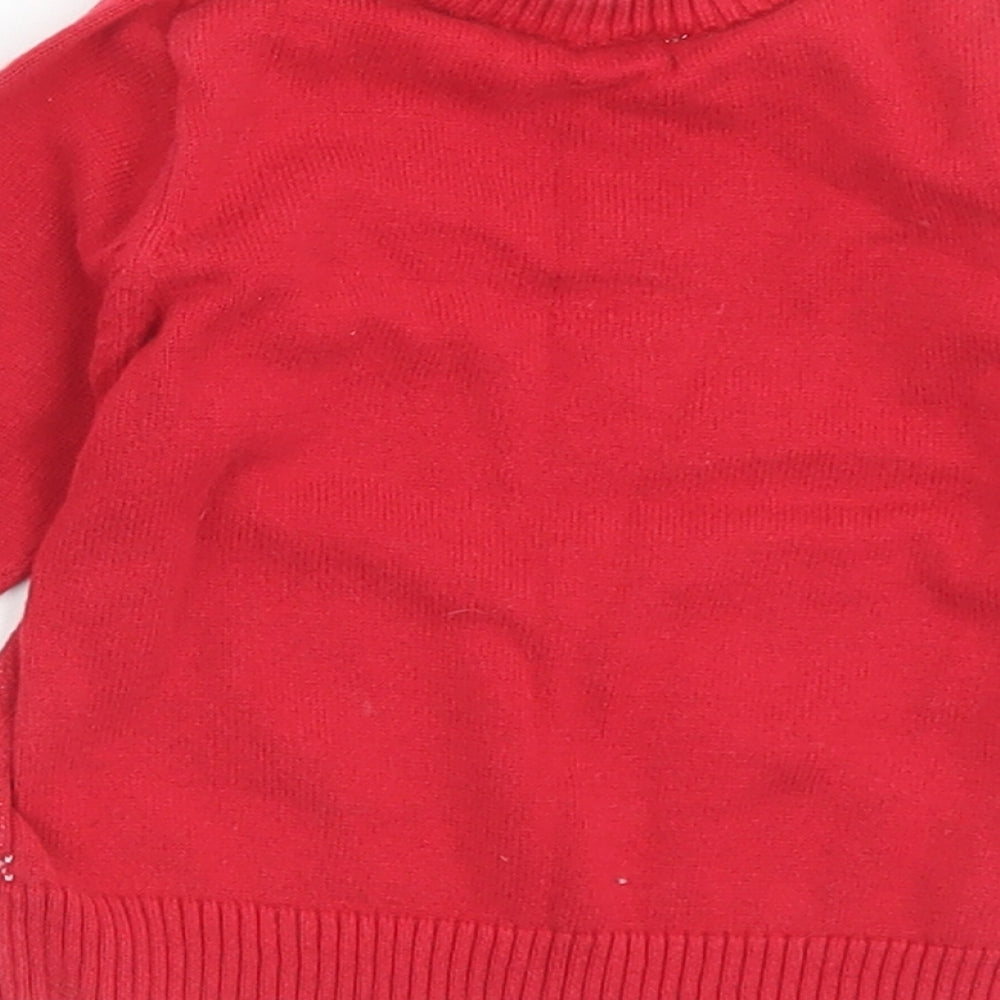 Marks & Spencer Baby Red Fair Isle Cotton Pullover Jumper Size 3-6 Months Button - Christmas Jumper