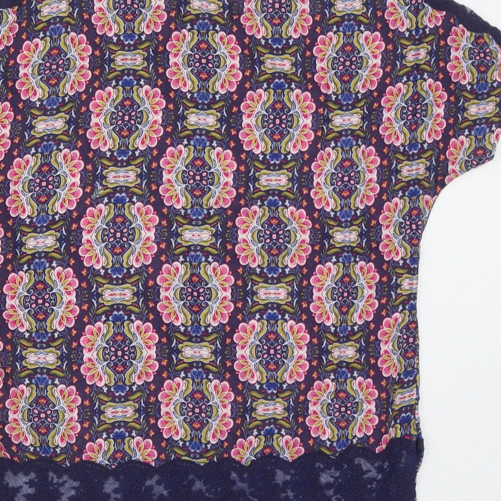 Marks & Spencer Womens Multicoloured Geometric Viscose Basic Blouse Size 12 Round Neck
