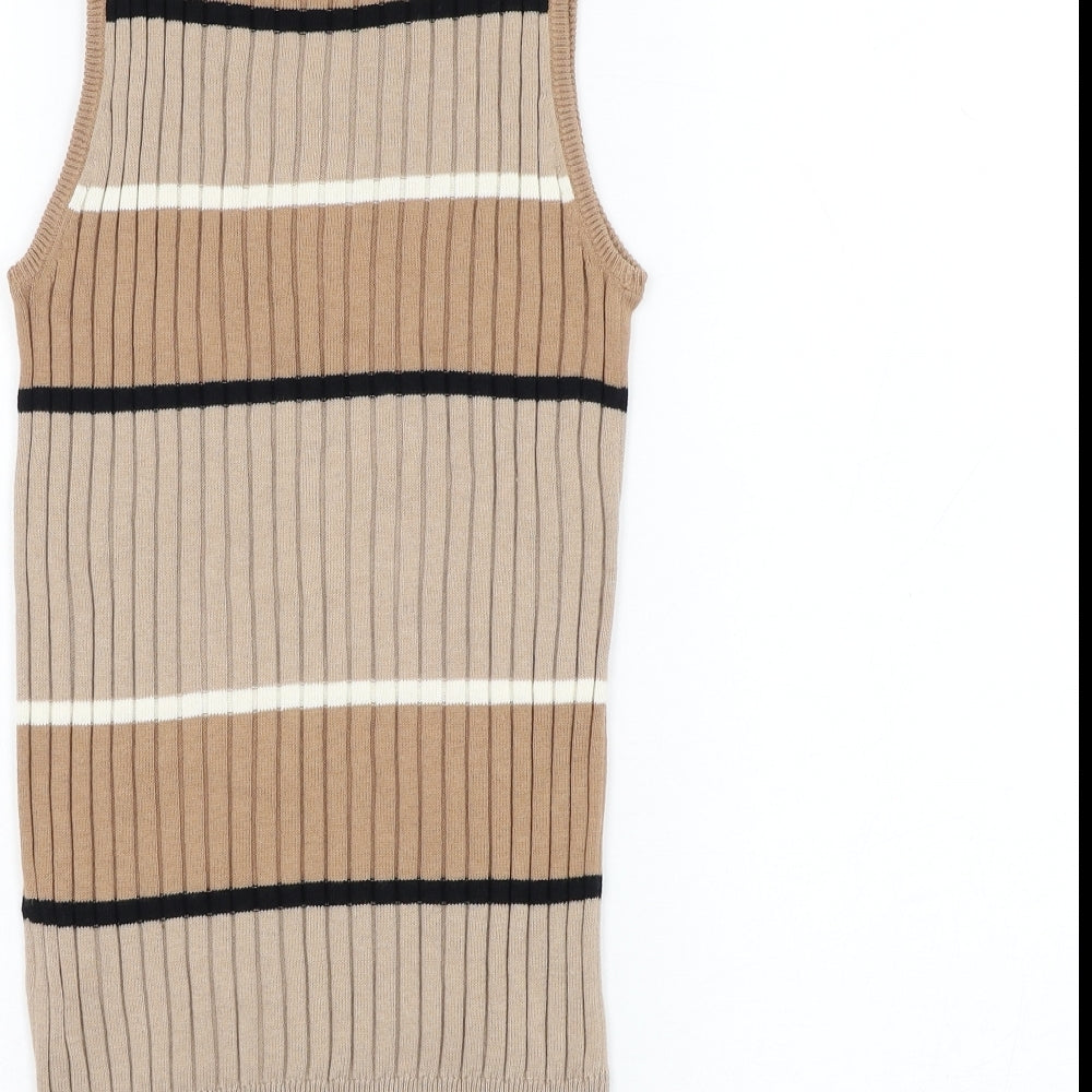 Select Womens Brown Mock Neck Striped Cotton Vest Jumper Size 10