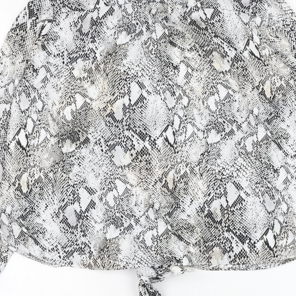 River Island Womens White Animal Print Polyester Basic Button-Up Size 10 Collared - Knot front
