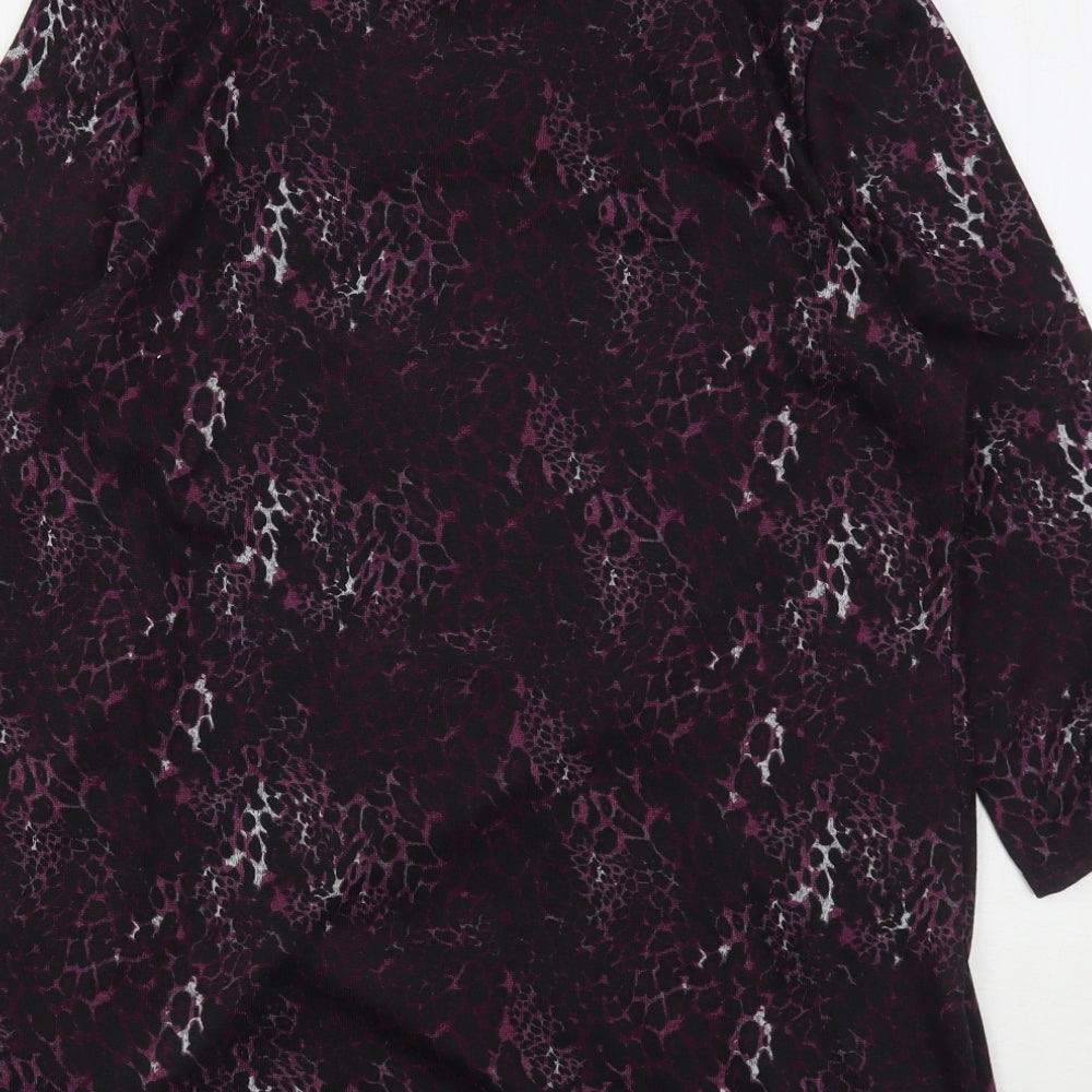 Roman Womens Purple Round Neck Animal Print Polyester Pullover Jumper Size 12