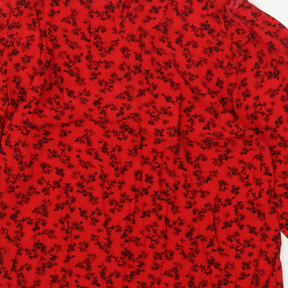 New Look Womens Red Floral Viscose Basic Blouse Size 6 High Neck