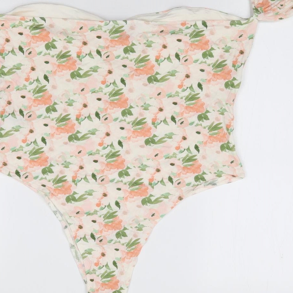Primark Womens Multicoloured Floral Viscose Bodysuit One-Piece Size L Snap