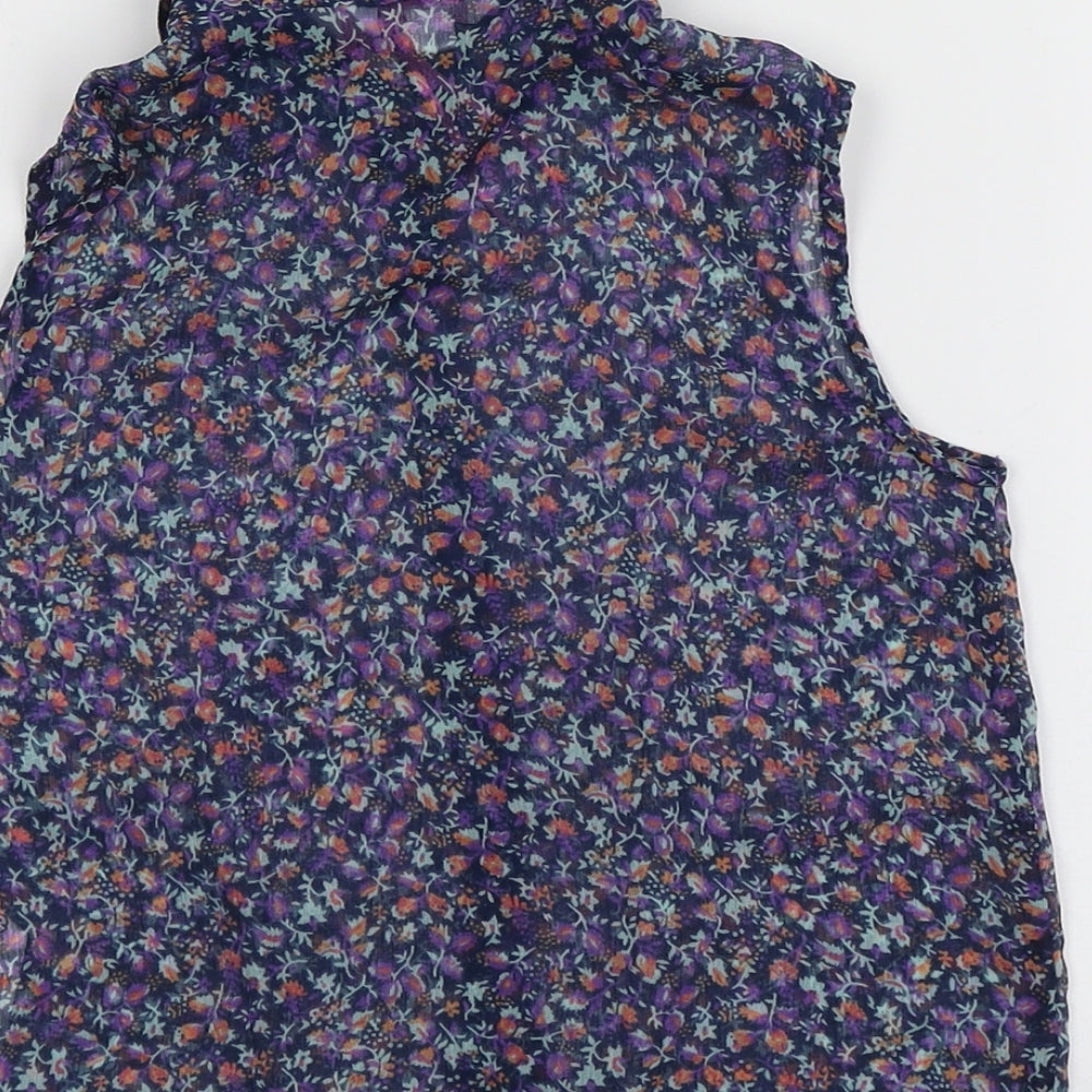 Miss Evie Girls Blue Floral Polyester Basic Button-Up Size 8 Years Collared