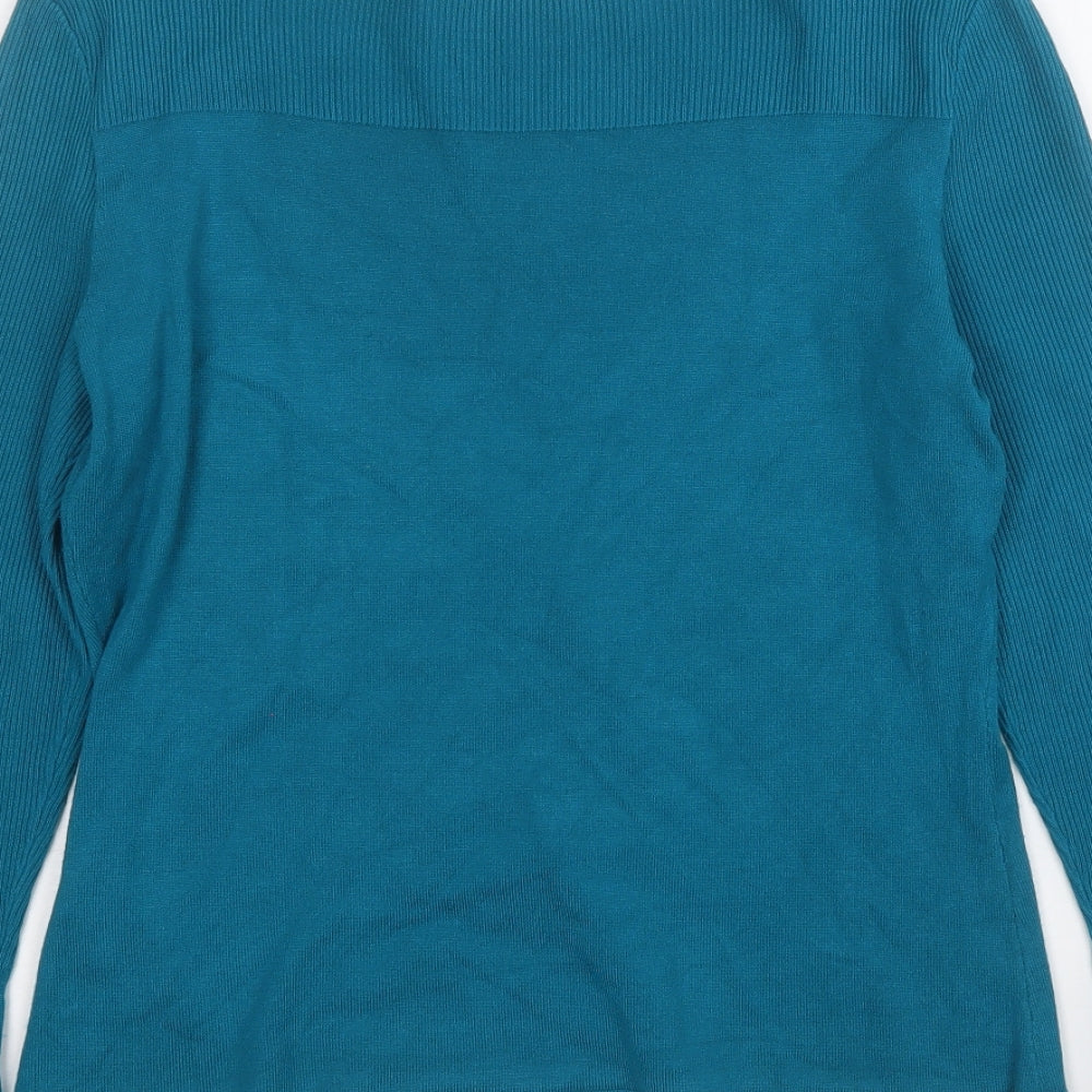 Star Womens Blue Square Neck Viscose Pullover Jumper Size 14