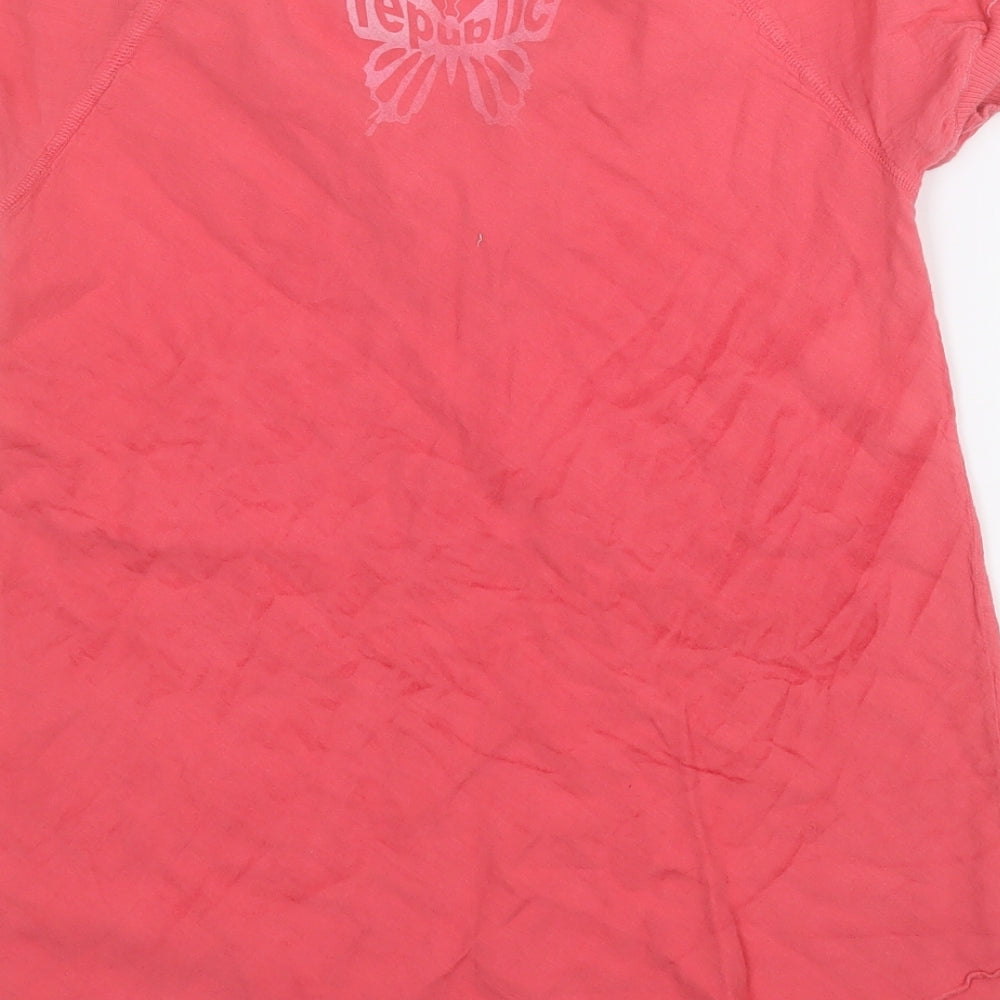 Republic Womens Pink Cotton Basic T-Shirt Size XS V-Neck
