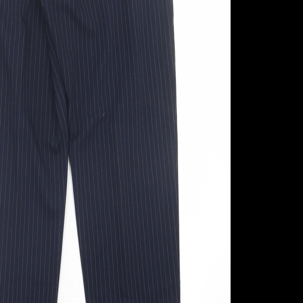 H&M Womens Blue Striped Polyester Trousers Size 8 L28 in Regular Hook & Eye