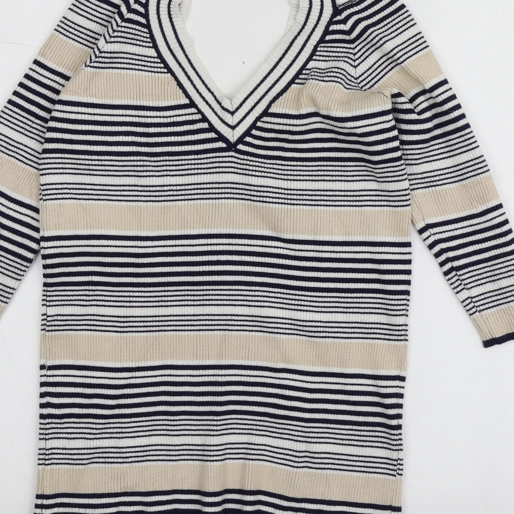 Sweewe Womens Multicoloured V-Neck Striped Viscose Pullover Jumper Size M