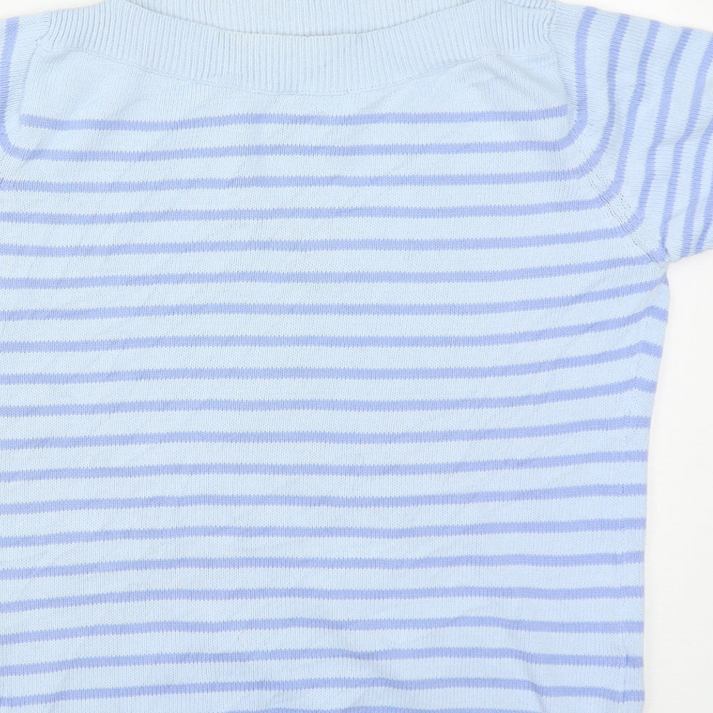 EWM Womens Blue Square Neck Striped Cotton Pullover Jumper Size M