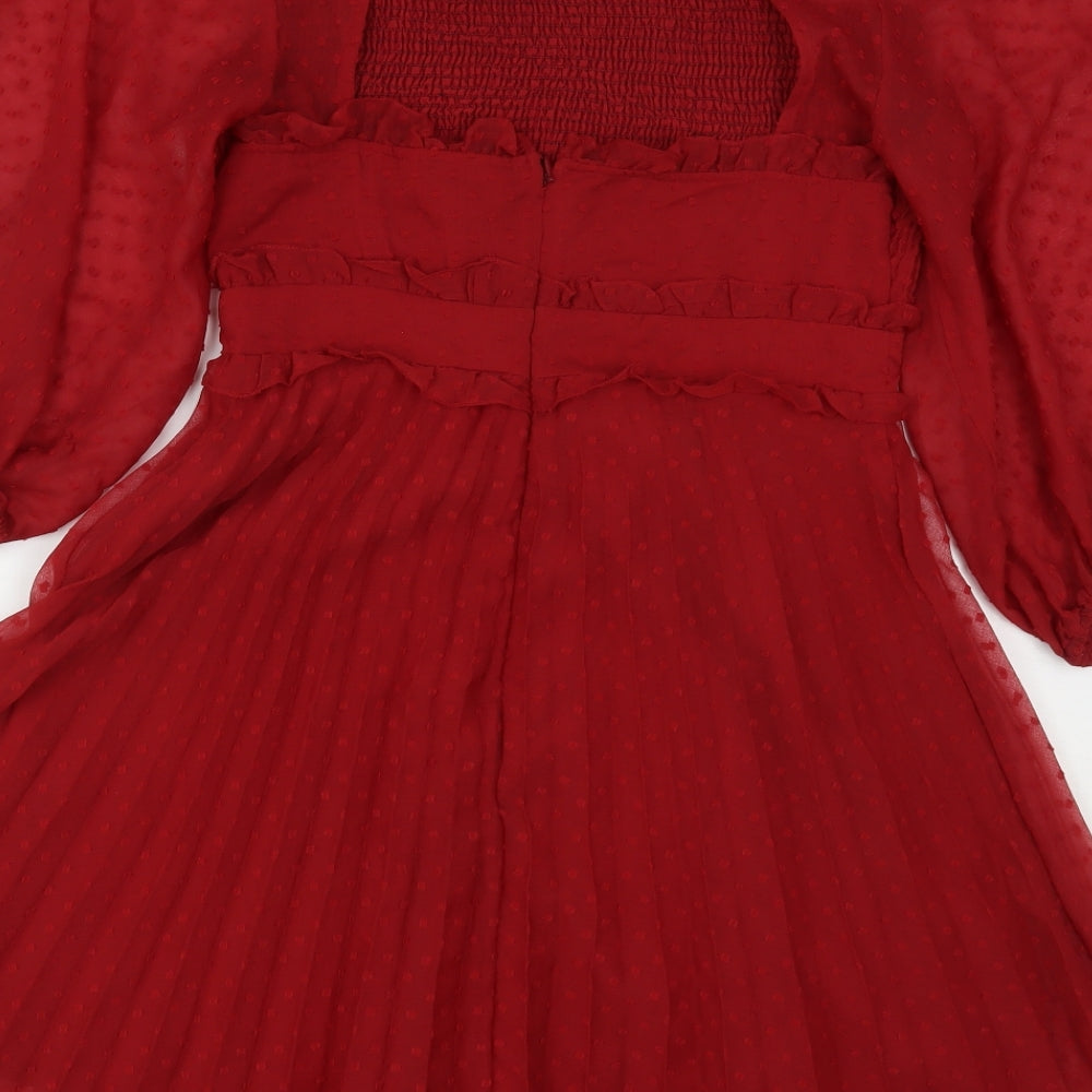 ASOS Womens Red Polyester A-Line Size 10 Round Neck Snap